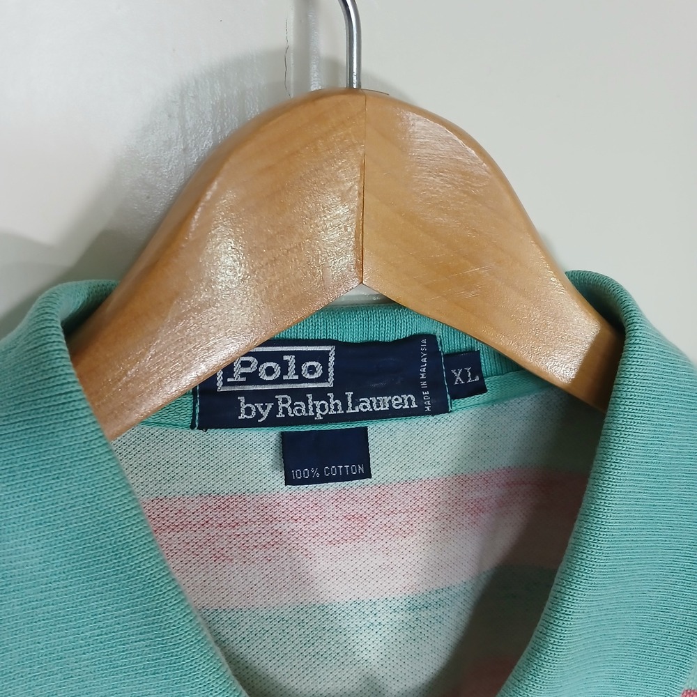 Polo Ralph Lauren Polo Shirt Mens XL Teal Pink Striped Pique Short Sleeve Pony - Picture 4 of 8